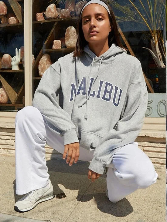 Brandy Melville Gray Malibu Hoodie with Navy Lettering - Picture 1 of 3